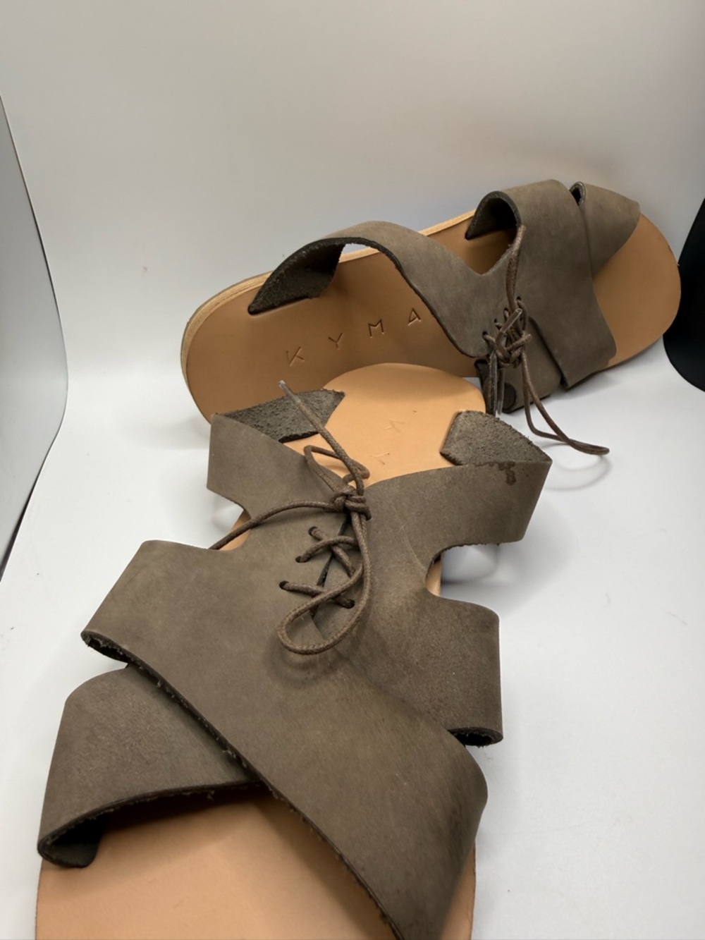 KYMA Women’s Taupe Lace-Up LeatherSandals.Made in Greece Size 36